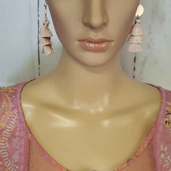 Trendy Boho Pale Pink Multi layered Tassel earrings - Picture 5 of 6